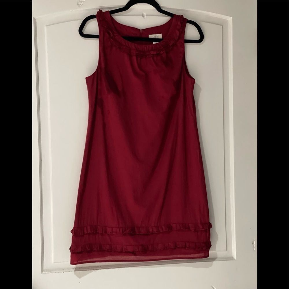 Loft sleeveless dress with ruffle at collar and end of dress